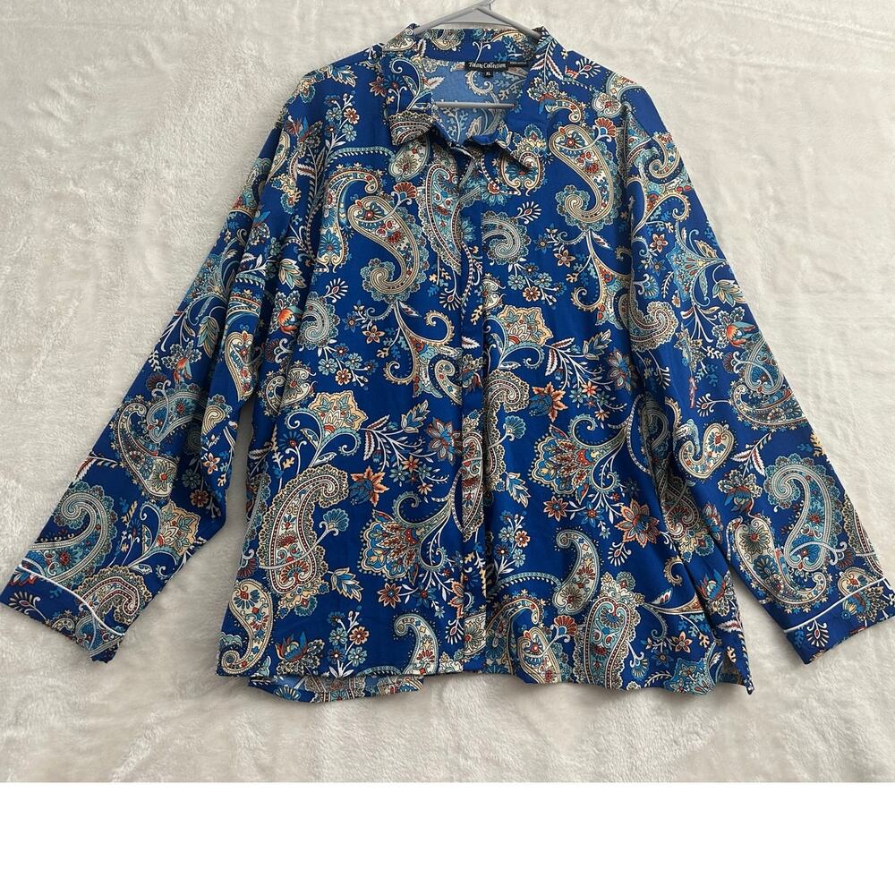 Tolani Collection Button Top XL Blue Paisley Boho Classy